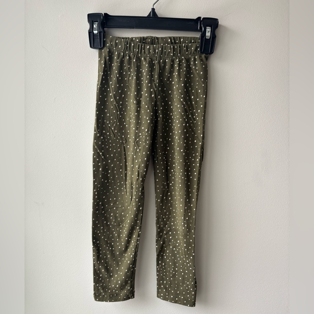 GAP Toddler Girls 4T Olive Green Polka Dot Organic Cotton Leggings